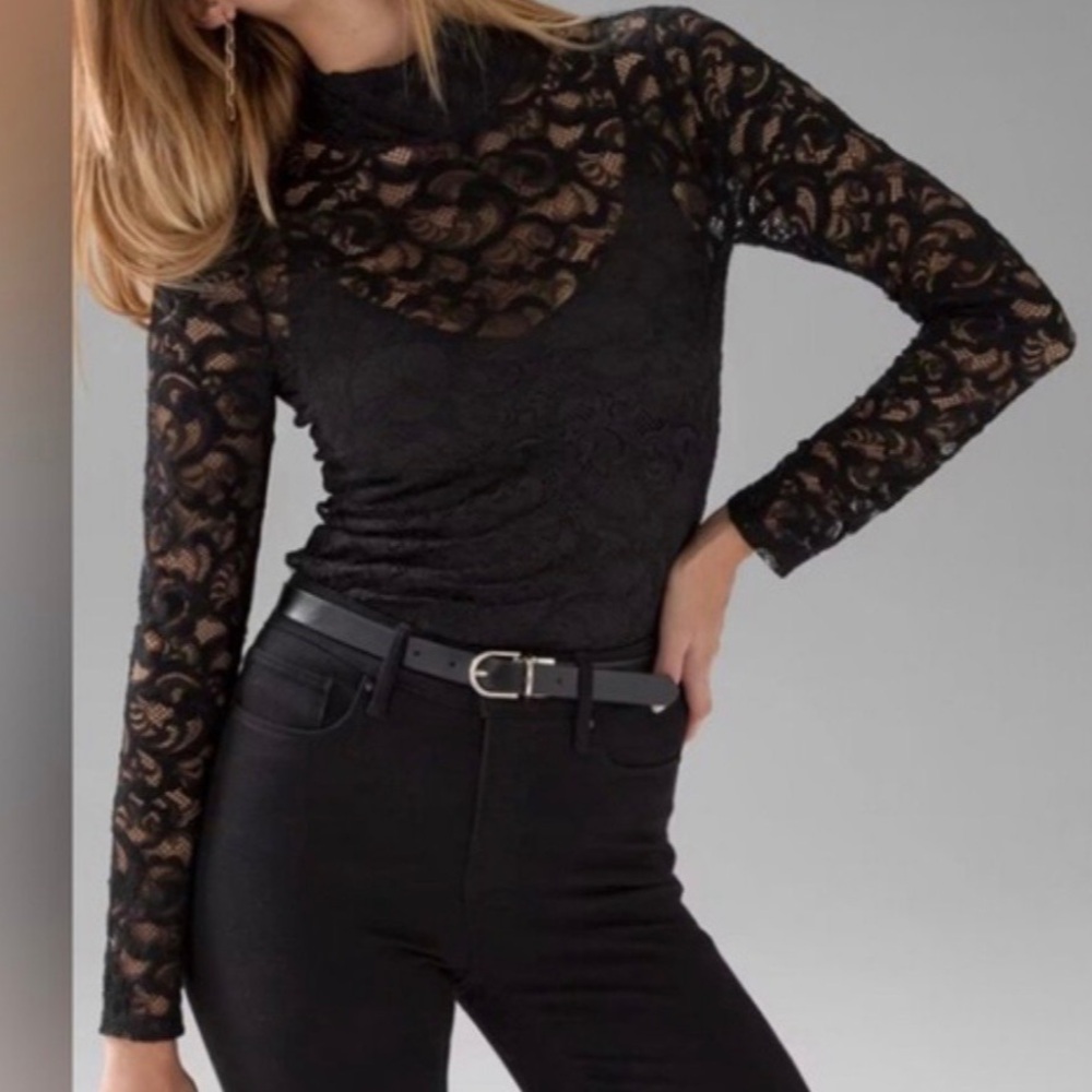 NWT WHBM lace turtleneck long sleeve top